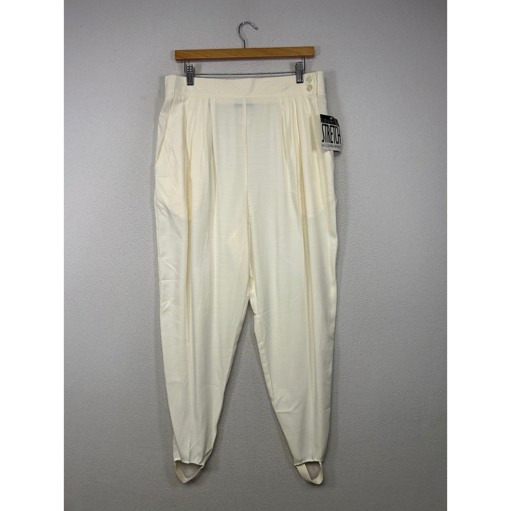 Vintage 80s Counterparts Womens 18 Cream Pleated High Waist Stirrup Pants‎ NEW